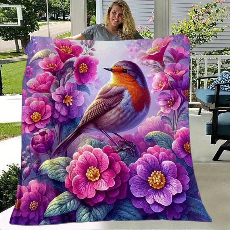1pc Bird Printing Lightweight Flannel Blanket, Comfortable and Warm Blanket, for Camping Sofa Bed and Couch Office, Suitable for Gift Blanket