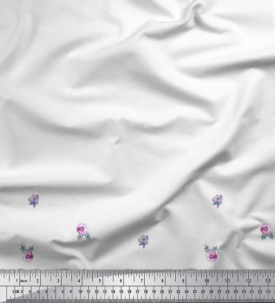

Тканина Soimoi Japan Crepe Satin Leaves & Anemone Flower Panel Decor Fabric Printed meter 42 Inch 42 Inch Wide - Poly Crepe білий