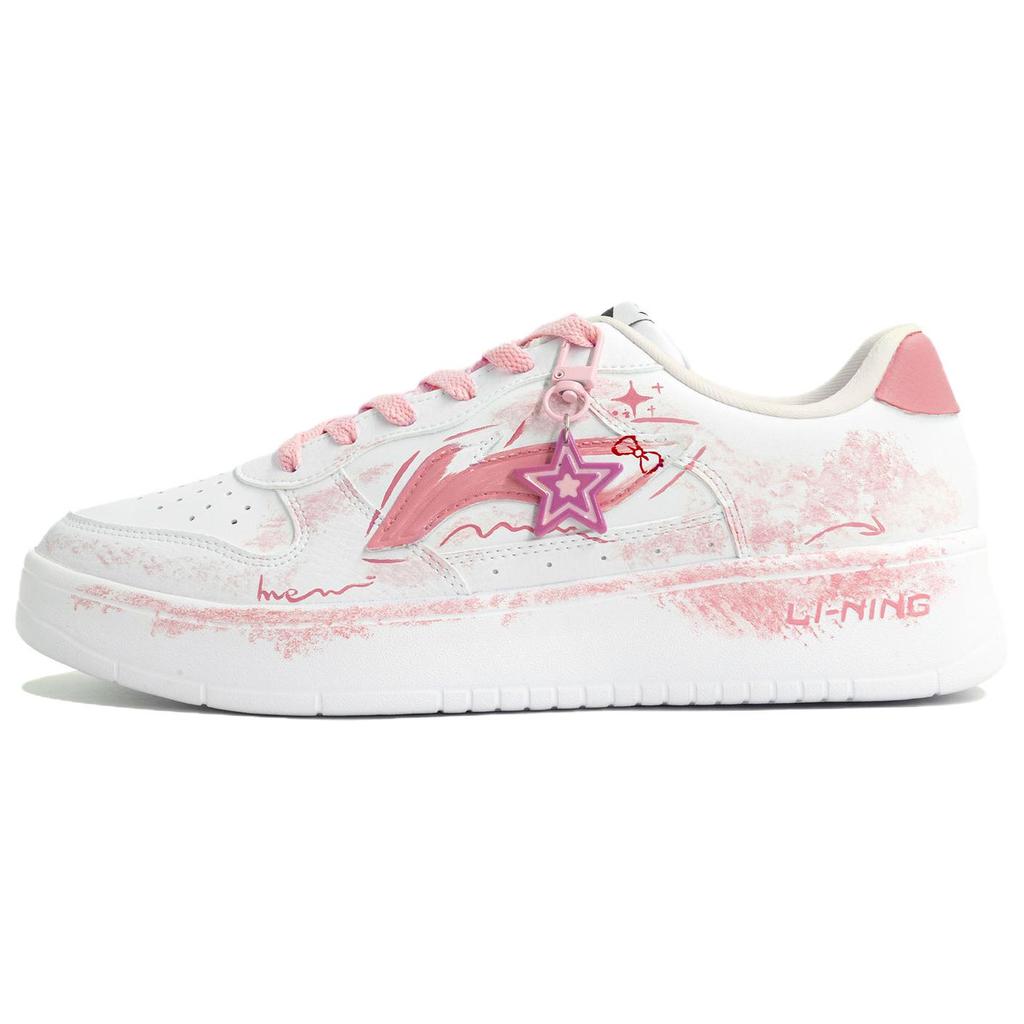 Li Ning Floating Boat Slip Resistant Abrasion Resistant Low top Skateboard Shoes Women's Pink White AGCS420-6(Team113-S-BOX)