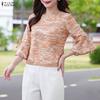 ZANZEA Women Casual Round Neck Flare Sleeve Loose Print Blouse