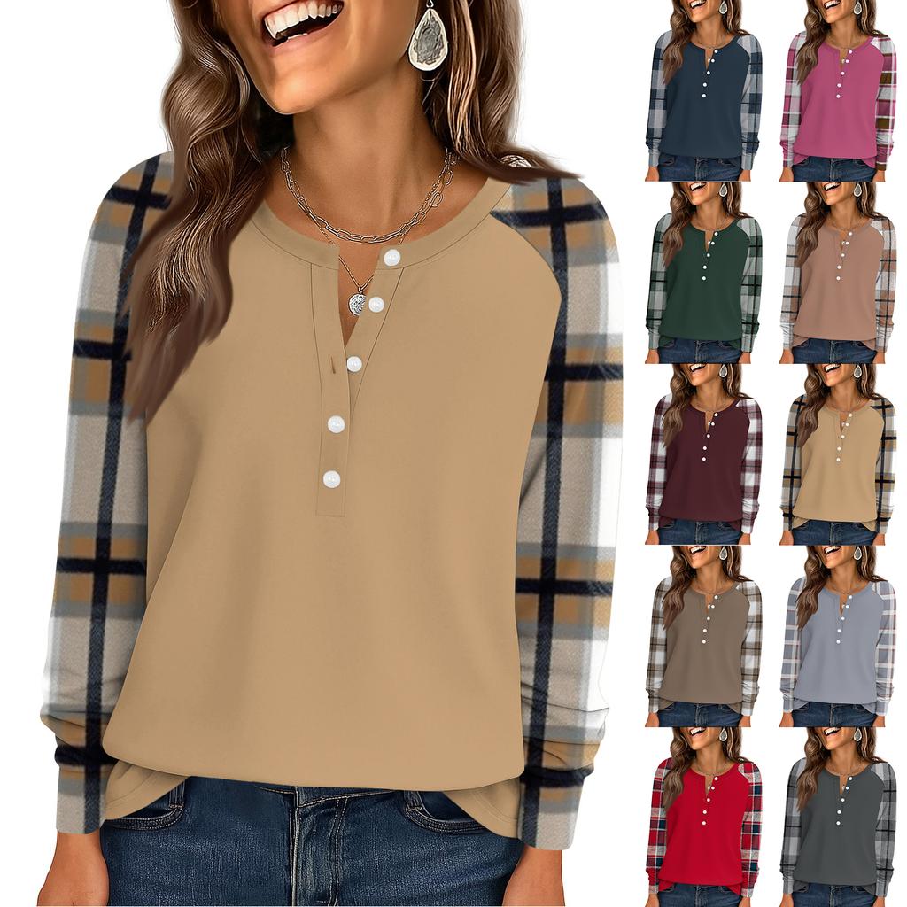 Moda Damska Luźna Bluzka z Długim Rękawem i Okrągłym Dekoltem