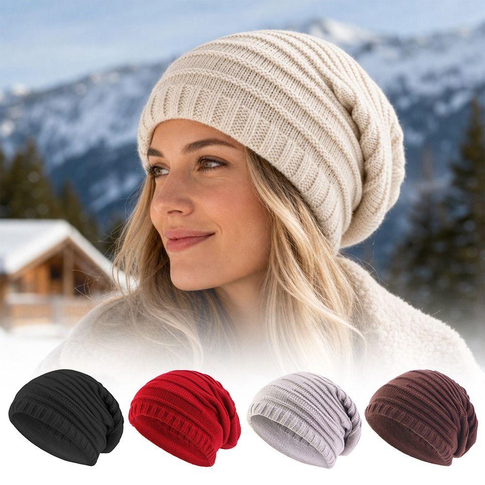 Lightweight Knit Slouch Hat Solid Color Winter Head Wrap New Slouchy Beanie