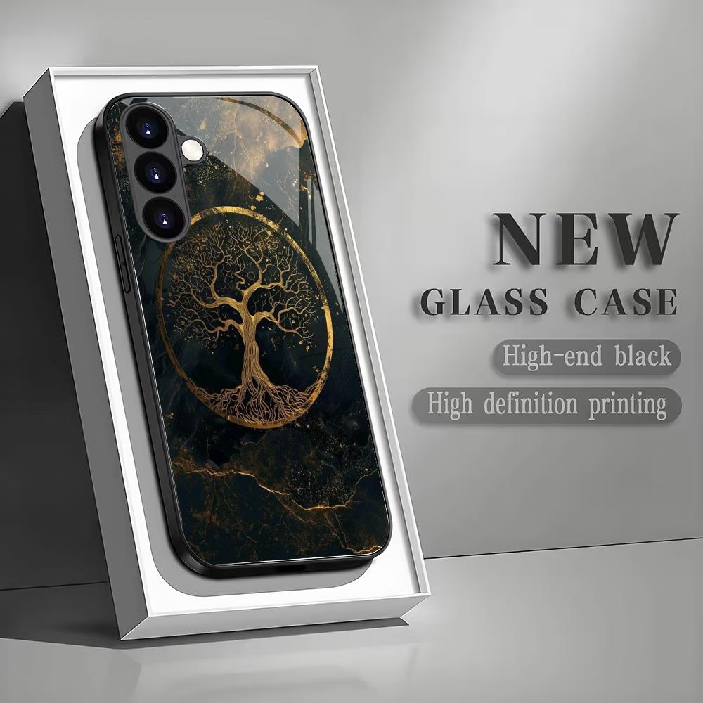 Husă telefon din sticlă securizată Arborele Vieții potrivită pentru Samsung Galaxy S26 S25 S24 S23 S22 S21 S20FE/Ultra/Plus capac spate anti-cădere