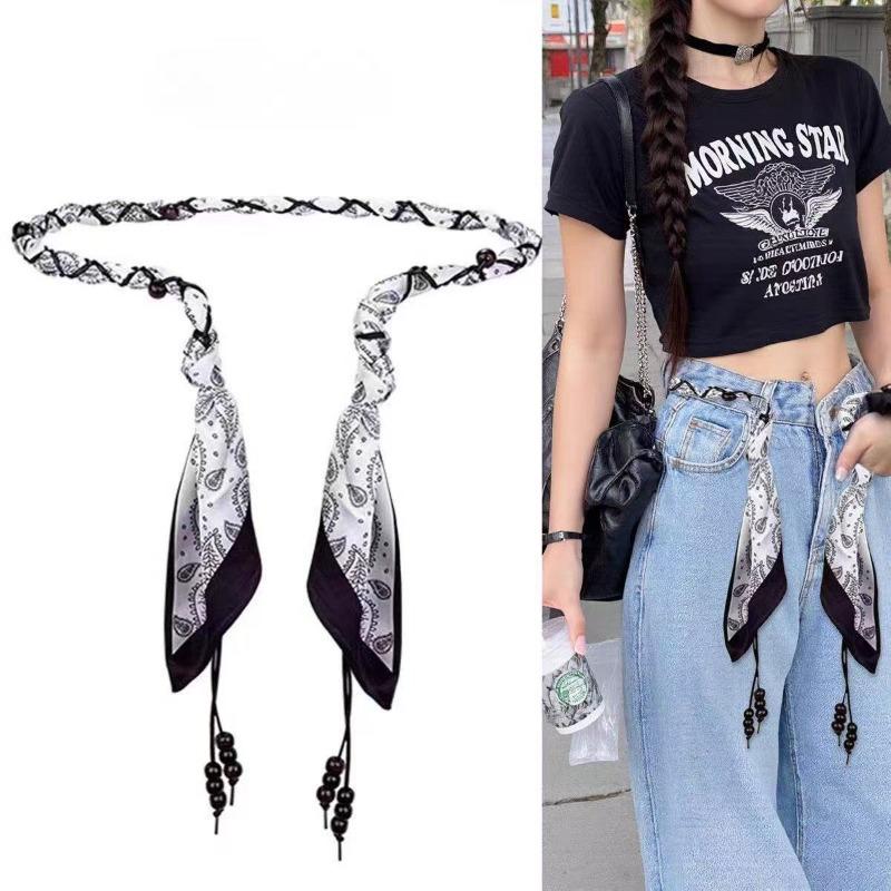 Modisches Ethno-Vintage-Seidenschal-Handgefertigter gewachster Nylonkordelgürtel – Elegante und vielseitige dekorative Kordel für Jeans