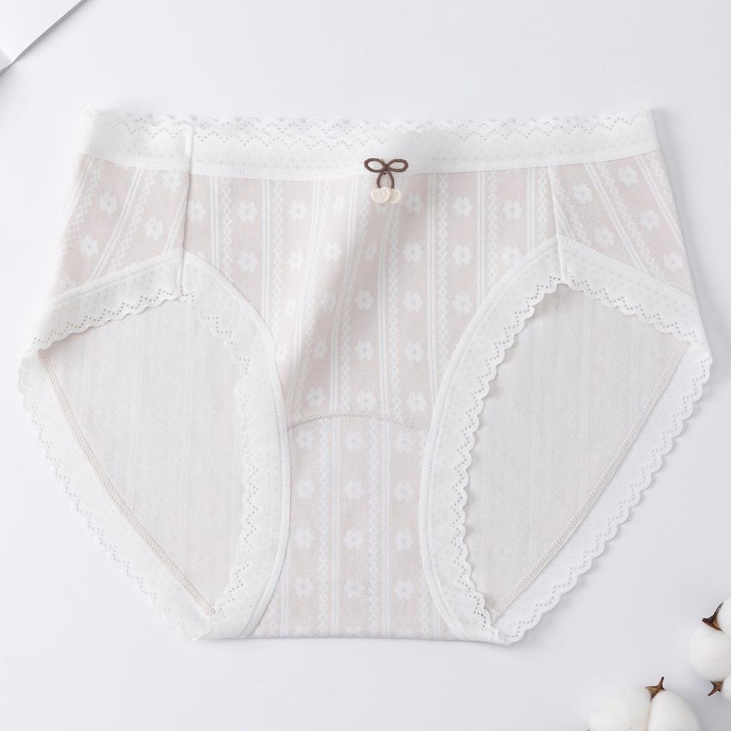 Girls Spring and Summer Cream Lattice Bubble Stripe Sweet No Trace Antibacterial Crotch Waist Triangle Briefs