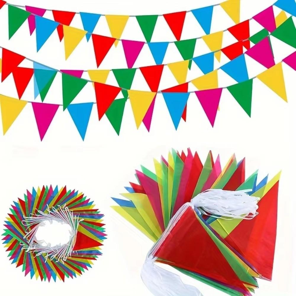 100Pcs Dacron Pennant Banner Triangle Shape Flag Garland New Triangle Flags Outdoor Decorations