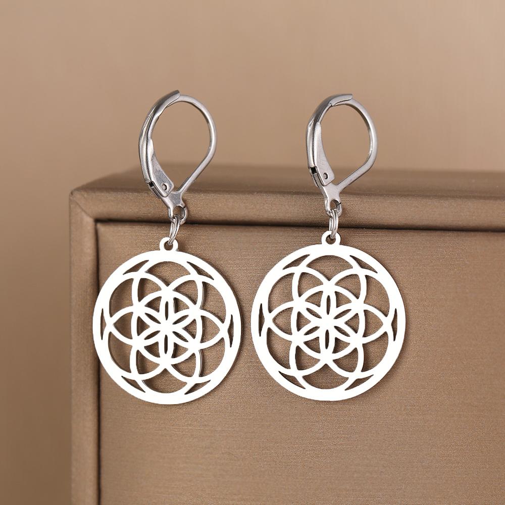 

Stainless Steel Earrings Vintage Retro Circular Pattern Dream Catcher Design Fashion Pendants Earrings For Women Zircon Gifts
