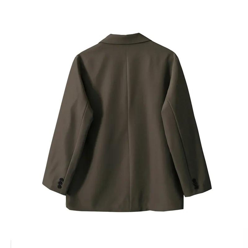 Women Fashion With Pockets Single Button Blazer Vintage Notched Neck Long Sleeves Female Chic Lady Outfits Plus Size