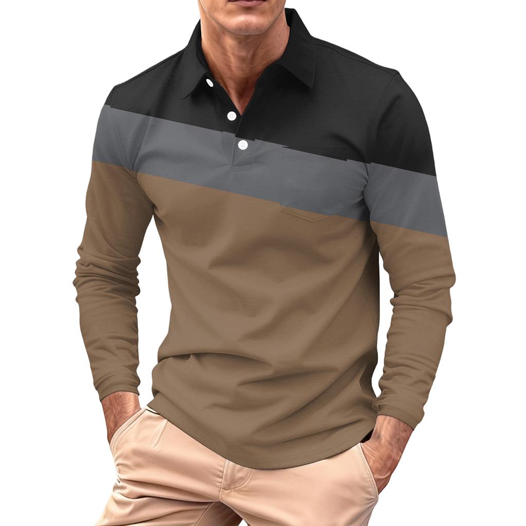 Men's Long-sleeved Collared Button-down Pocket Casual Top