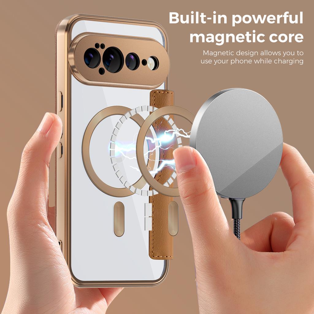 Luxury Leather Wallet Card Clip Clear Phone Case for Google Pixel 11 10 9 Pro XL 10A 9A Magnetic Wireless Charge Flip Cover
