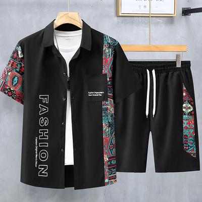 Übergrößen Kurzarmhemd Outfit Herren Sommer Übergewichtige Herren Freizeitshorts Hemd Locker Zweiteiliges Outfit