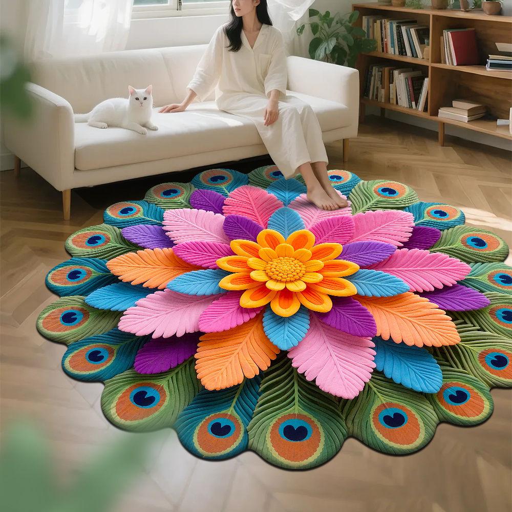 

Гостиная 3D Напольный коврик Цветочный ковер Круглый домашний пион Цветок Лепесток В Форме Гостиная Прикроватный коврик diameter 200cm