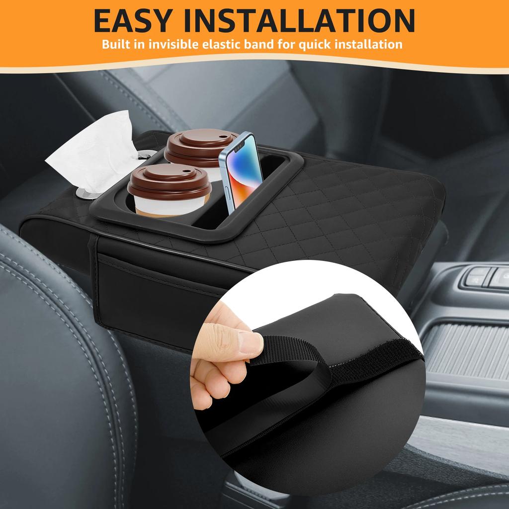 Podložka na loketní opěrku auta Polštářek na loketní opěrku středové konzole Ochranný kryt boxu loketní opěrky Zvedací podložka s držákem na kapesníky a držákem na nápoje