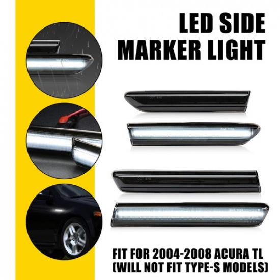 2/4pcs For 2004-08 Acura Smoked TL Lens Front & LED Rear Side Marker Light LH&RH