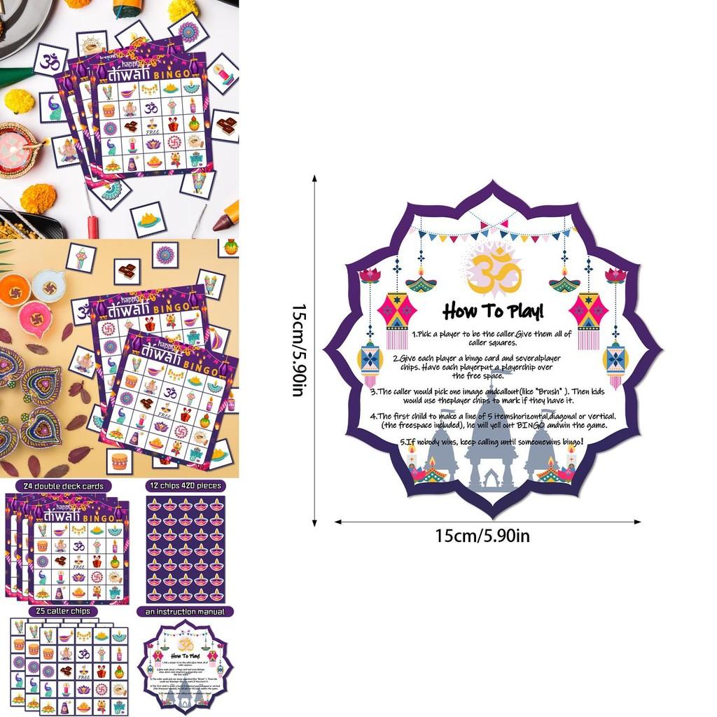 Diwali Party Bingo Game Set With Paper Cards For Kids And Adults Celebration