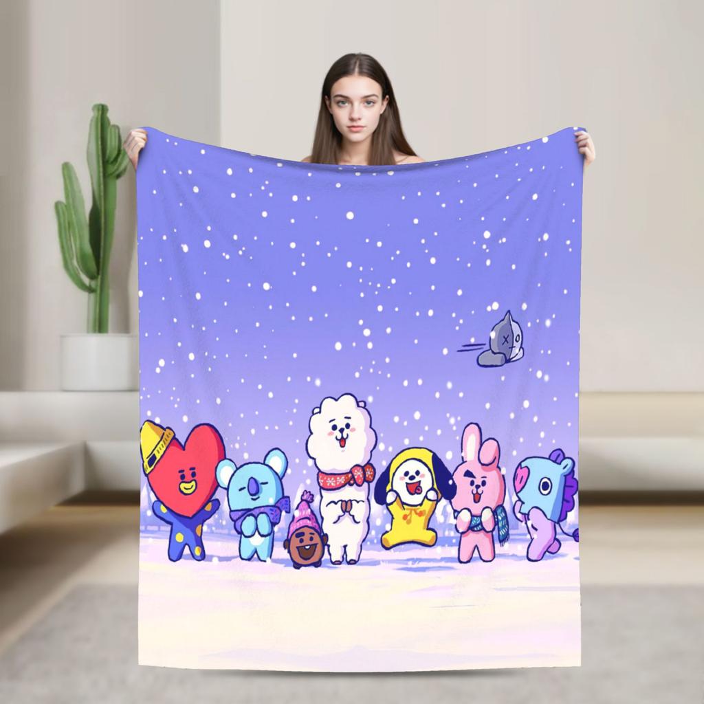 Coperta Morbida in Pile Corallo per Banda Musicale Kpop, Coperta Cartone Animato per Divano Ufficio, Trapunta Leggera per Camera da Letto