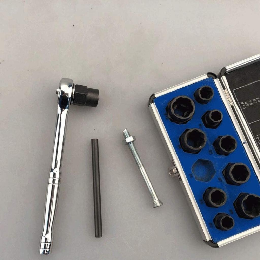 10Pcs Nut Bolt Remover Nut Extractor Hex Socket Tool 9-19mm with Box for Removing Damaged, Dead, Rusted, Rounded-Off Bolts