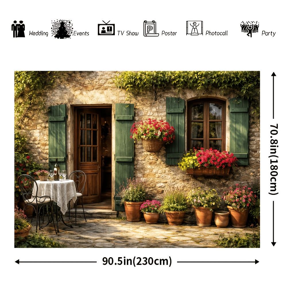 2D plane, 1 piece · European country-style courtyard theme banner background. A cozy and relaxing rural scene.