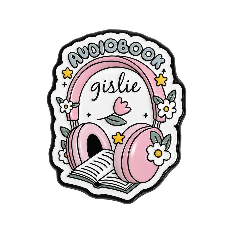Audiobook Society Enamel Pins Audio Book Girlie Brooches Lapel Badges Headphone Reader Bookish Jewelry Gift for Friends