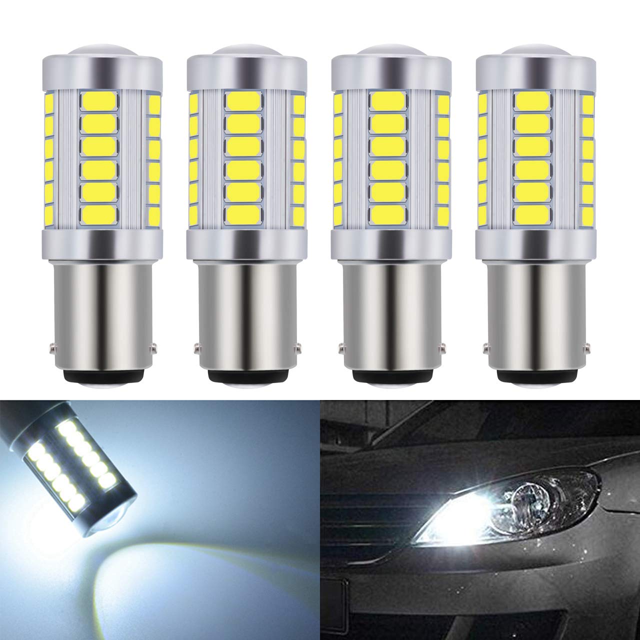 KaTur 4Pcs 1157 BAY15D 5630 33-SMD White 900 Lumens 8000K 4pcs 1157 белый