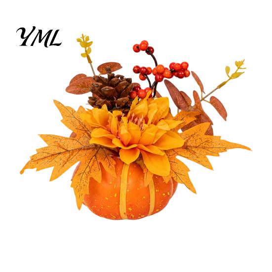 Indoor Seasonal Decorations Artificial Pumpkin Table Centerpiece with Sunflowers Maple Leaves And Pine Rustic Thanksgiving Decor Cones, Halloween Foam