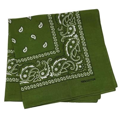 Trifong Bandana Green Paisley 100% Cotton Adult Stylish Cotton Handkerchief Bandana Men's Women's Unisex 55cm X 55cm Olive