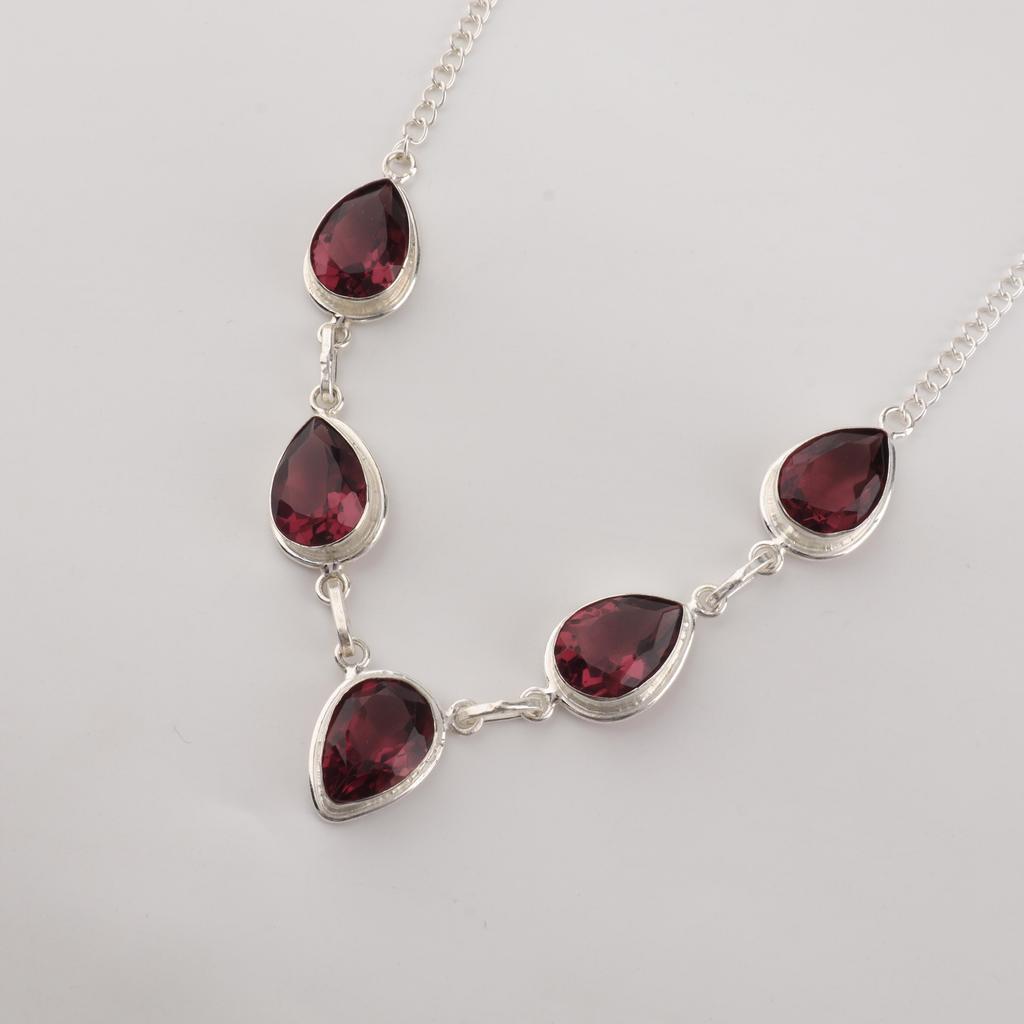 Collar de Plata de Ley 925 con Gema Rodolita, Collar Elegante para Mujer para Boda RN-1-11