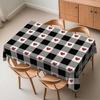 Checkered Hearts Anniversary Tablecloth Heart Buffalo Plaid Black White Gingham Wavy Edging Washable Cover for Party Dining