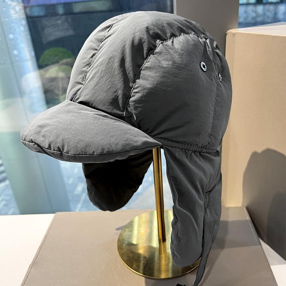 Solid Color Padded Bomber Hats Ear Flaps Korean Version Thermal Pullover Trapper Hat Thermal Padded Retro Style Ski Pilot Cap