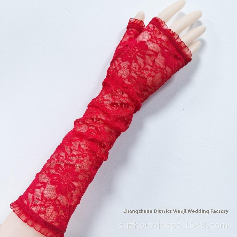 Black Lace Gloves For Brides Wedding Dress Hand Shawl Sexy Sleeve Protector Net Cloth Gloves Women Evening Gown Marriage