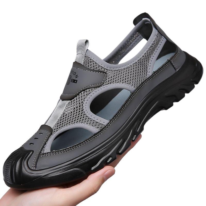 2025 summer old north breathable sandals men's inner height increase soft leather light bottom casual mesh hole shoes tide