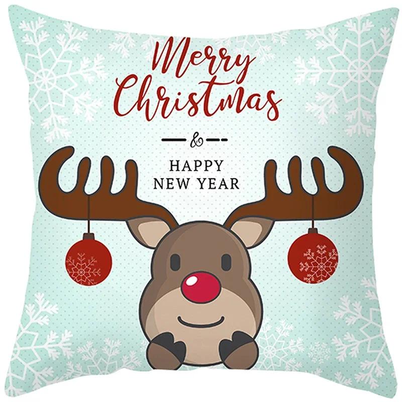 Merry Christmas Cushion Cover Santa Claus Elk Pillow Cover Living Room Sofa Home Room Decorations
