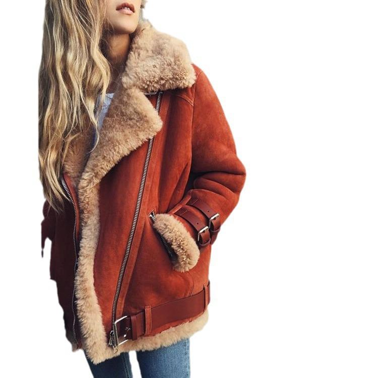 Women's Biker Deerskin Lamb Wool Fur & Cotton Coat
