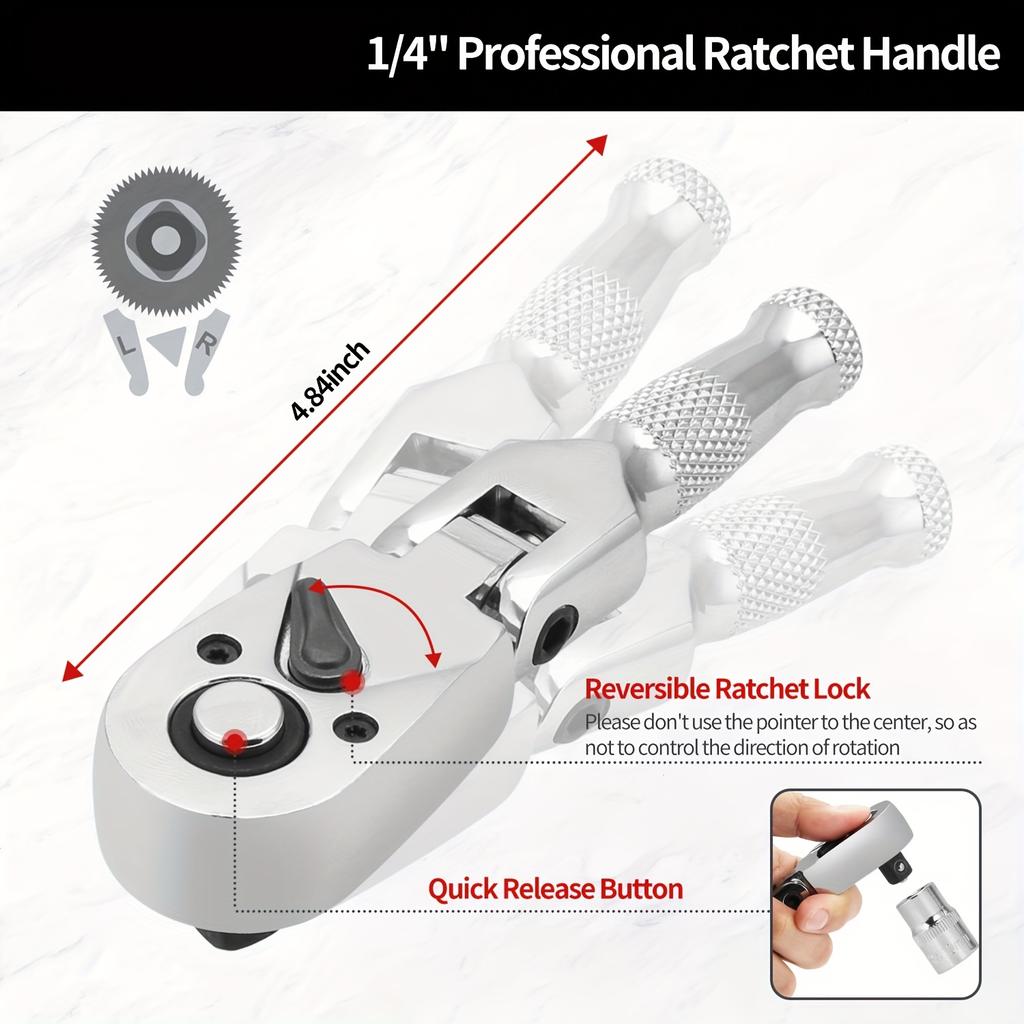 Complete Automotive Tool Set – 1/4 Inch Drive Socket Wrench Kit with Hex Key & Screwdriver Bits for Car Repair Maintenance