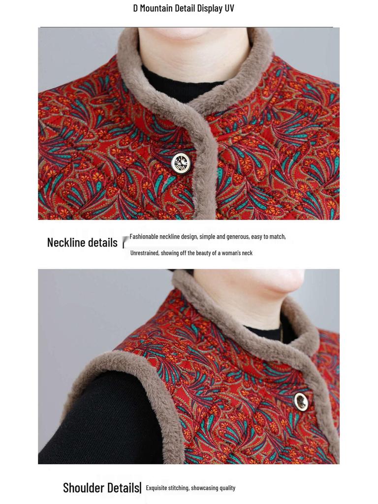 Women's Plus Size Chinese Style Cotton Vest – Winter Velvet Coat for Elderly
