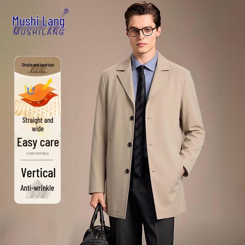 MUSHILANG Men s Mid-length Business Casual Trench Coat M