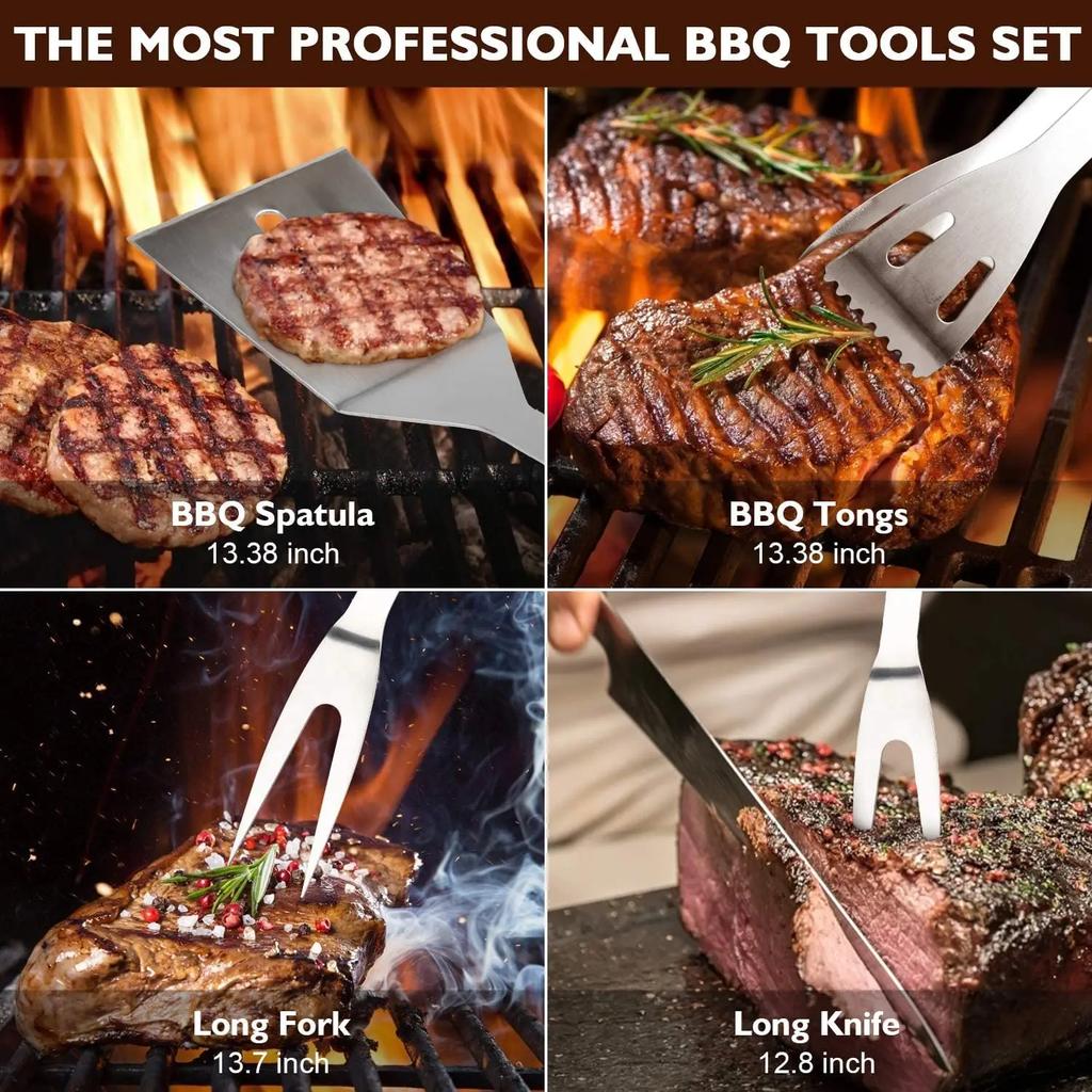 BBQ Tool Set, Portable Oxford Bag, Grilling Utensils, Stainless Steel Grill, Spatula Brush, Outdoor Barbecue Accessories