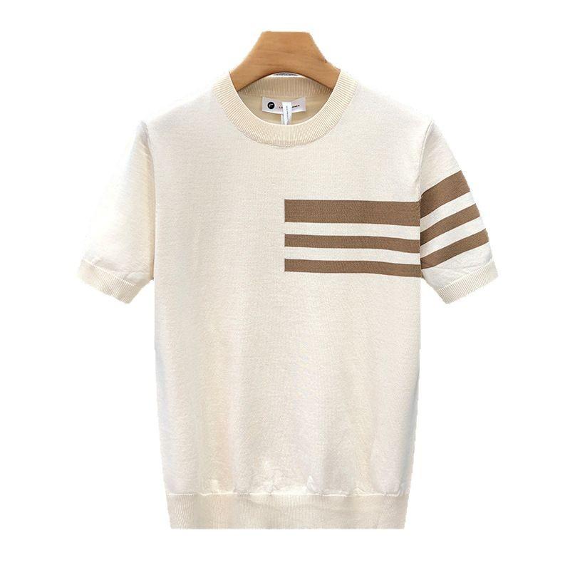 Summer Pullover Thin Short-Sleeved T-Shirt Men'S Premium Round Neck Thin Knitted Sweater Simple Half-Sleeve