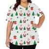 Women's V-Neck Short Sleeve Work Blouse with Pockets and Side Slits Christmas Print