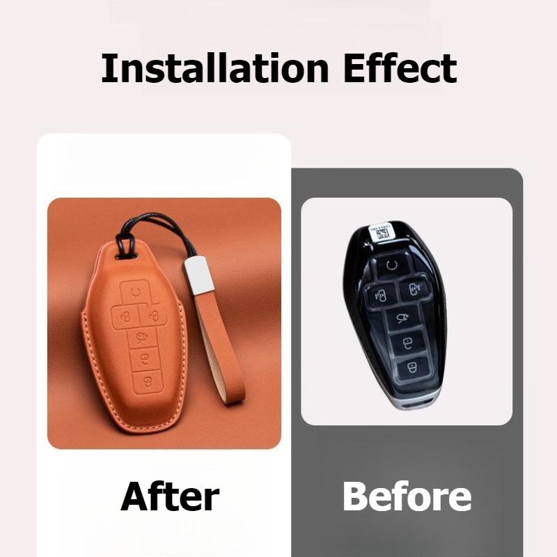 Nappa Leather Car Key Case Cover For Byd Denza D9 Dmi Car Remote Key Case Cover Shell Fob Keychain Accessories