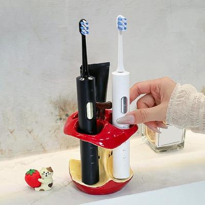 Compacts Fruit Core Shape Ceramic Toothbrush Stand 3 Slot Toothpaste Holders For Family Bathroom Countertop Organization