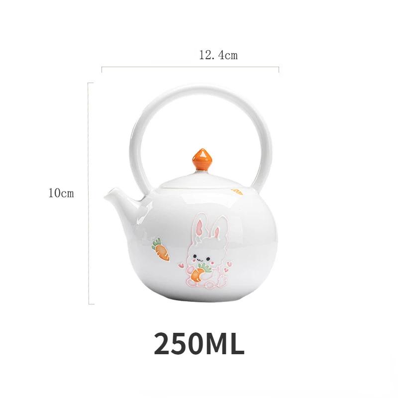 Japanese Hand-painted Moe Rabbit Teapot Lifting Pot Household White Porcelain Bubble Teapot Ball Hole Filter Kung Fu Tea Set