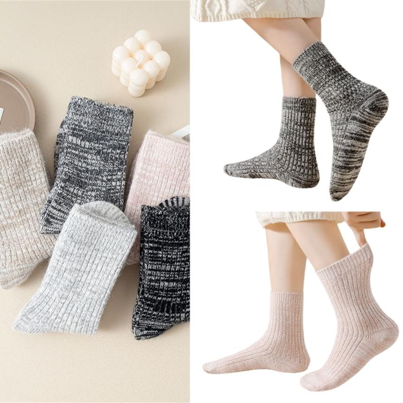 Womens Winter Faux Wool Ribbed Knit Crew Socks Thick Warm Thermal Casual Floor Slipper Socks Hosiery for Cold Weather