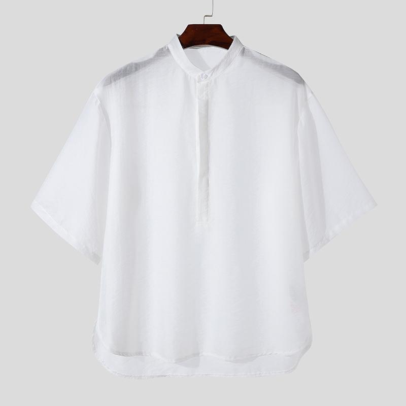 

INCERUN Мужская свободная тонкая рубашка-хенли с коротким рукавом, свободные туники M белый