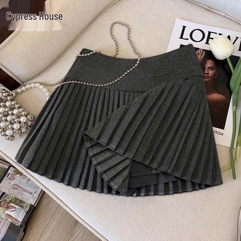 Academic Style High-Waist Pleated Short Skirt XL