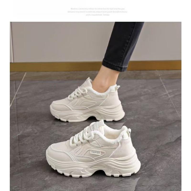Fleece Lined Women Winter Thick Soled Height Increasing Casual Sports Dad Sneakers