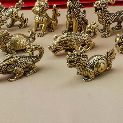 9pcs Vintage Brass Animal Figurines Depicting The Nine Sons Dragon Perfect For Home Decor Birthday Gifts.