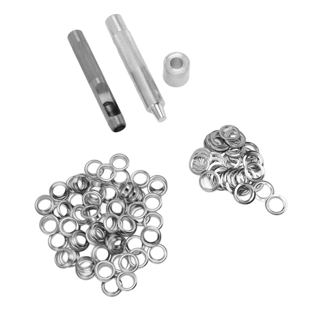 Grommet Tool Kit 100 Set Grommet Eyelets with Setting Tools Hole Cutter Mandrel for Tarps