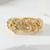 Aesthetic Inlaid Imitation Pearl Flower Women's Ring Vintage Gold Color Hand Carving Daily Wear Party Jewelry Anniversary Gift