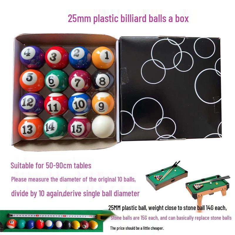 Mini Plastic Billiard Balls Set for Kids - 18mm, 25mm, 32mm Black Eight Balls, Toy Pool Balls